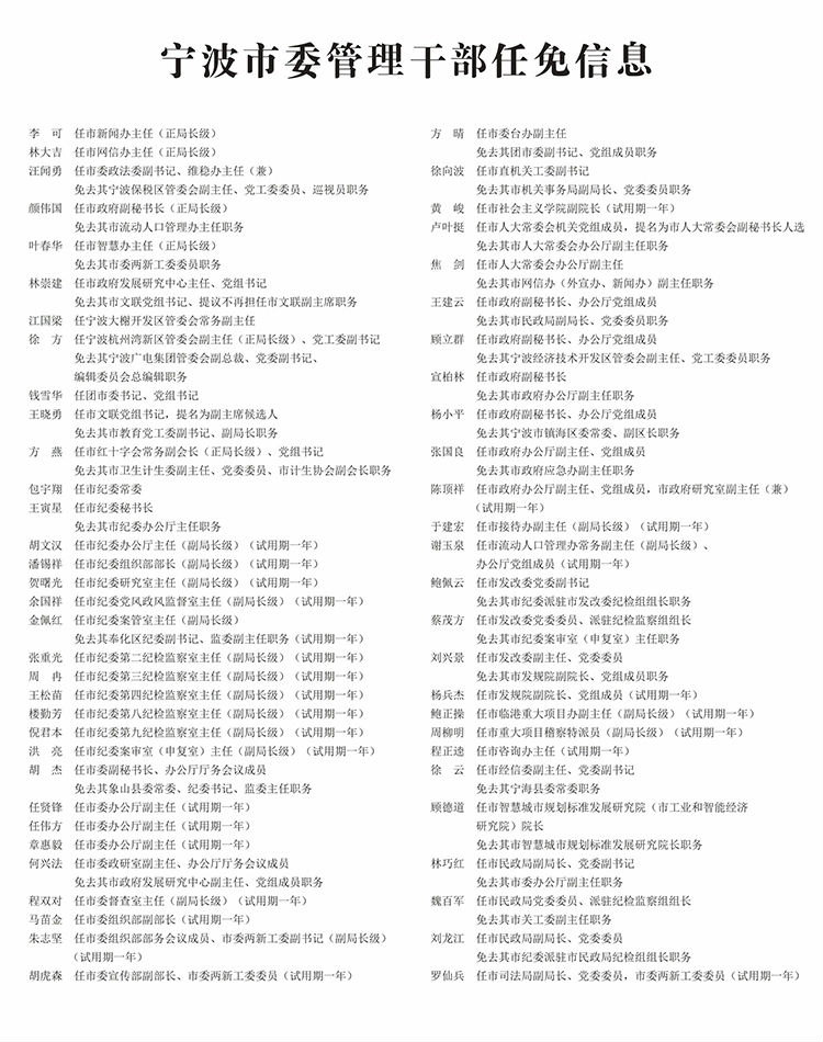 宁波市最新人事任免公告