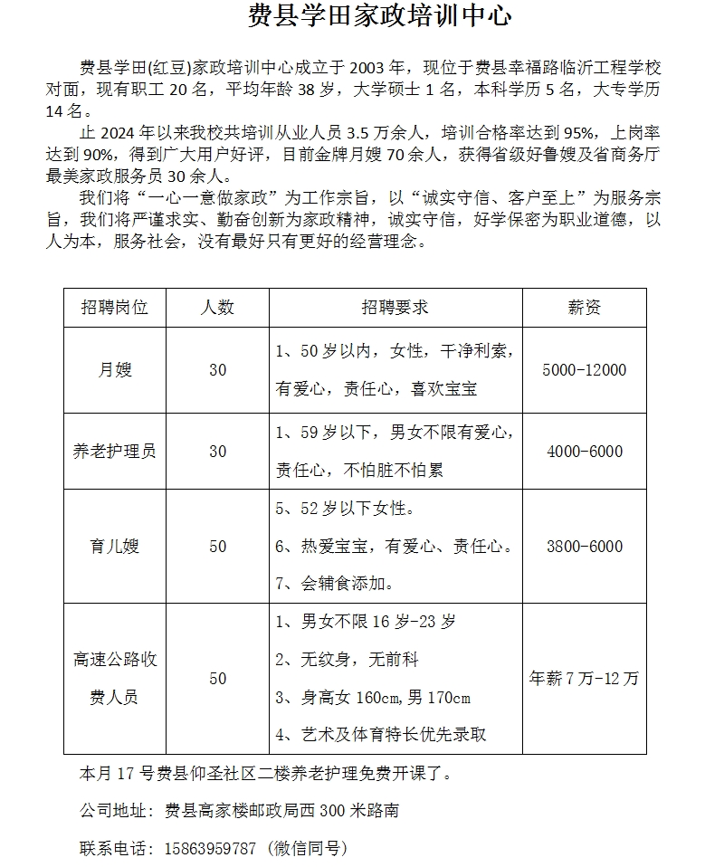 费县今日最新招工信息汇总